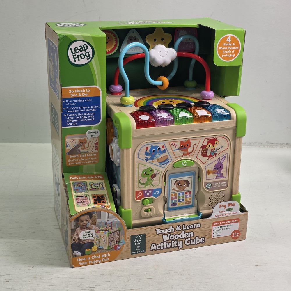 LeapFrog Touch & Learn Wooden Sounds Activity Cube Educational Toddler Toy New!