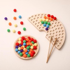 Rainbow Wooden Bead Game: Montessori Color Sorting and Counting Toy for Toddlers