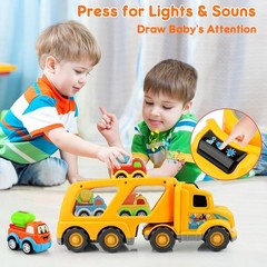 Construction Truck Toddler Toys Car: Toys for 2 3 4 Year Old Boy 5 in 1 Carrier