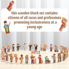 Wooden Toys Set for Preschool Classroom – Multicultural Career People Blocks …