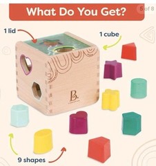 Wooden Shape Sorter Cube, 9 Colorful Shapes, Educational Wooden Toy for Toddlers