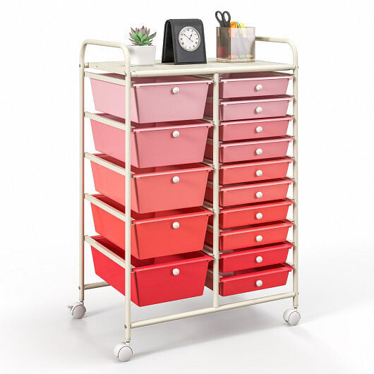 15-Drawer Utility Rolling Organizer Cart Multi-Use Storage-Gradient Pink – Color