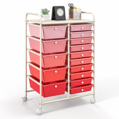 15-Drawer Utility Rolling Organizer Cart Multi-Use Storage-Gradient Pink – Color