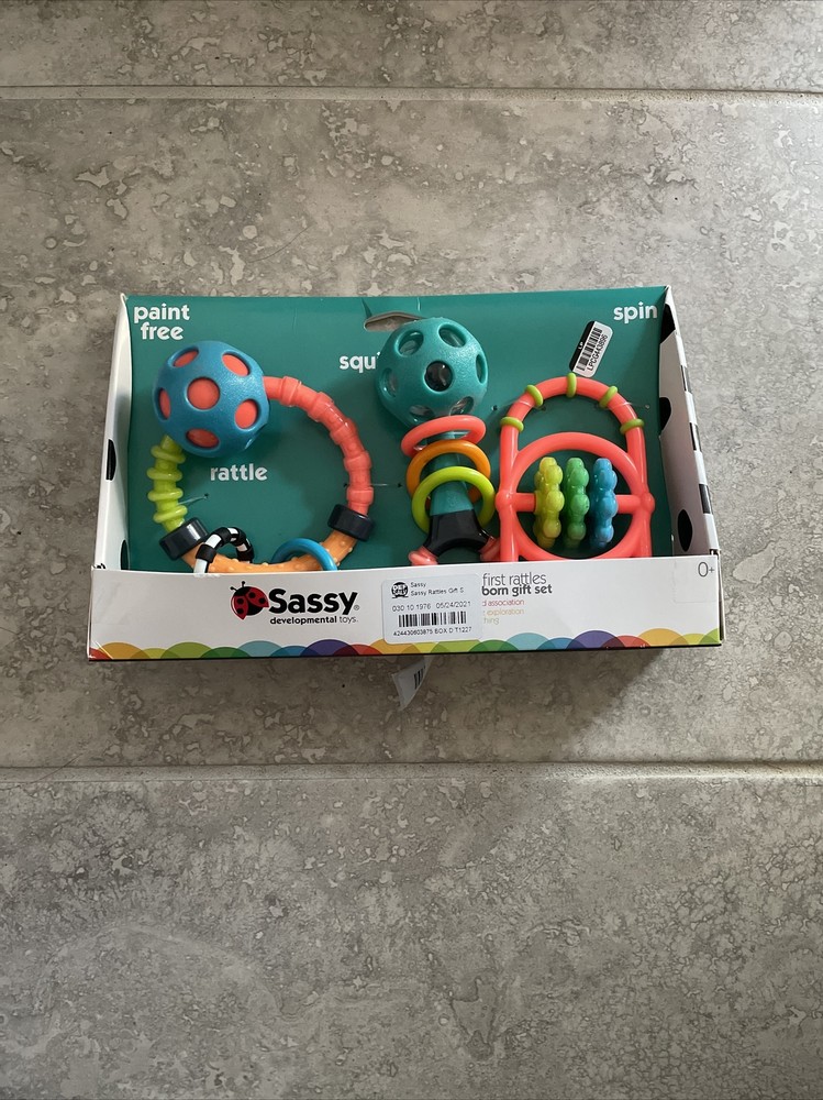 Sassy My First Rattles Newborn Gift Set with 3 Soft and Flexible Rattles NIB!!