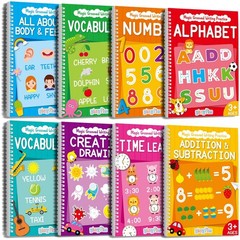 8pc Magic Grooved Handwriting Practice Books Reusable Kids Tracing Workbook Set