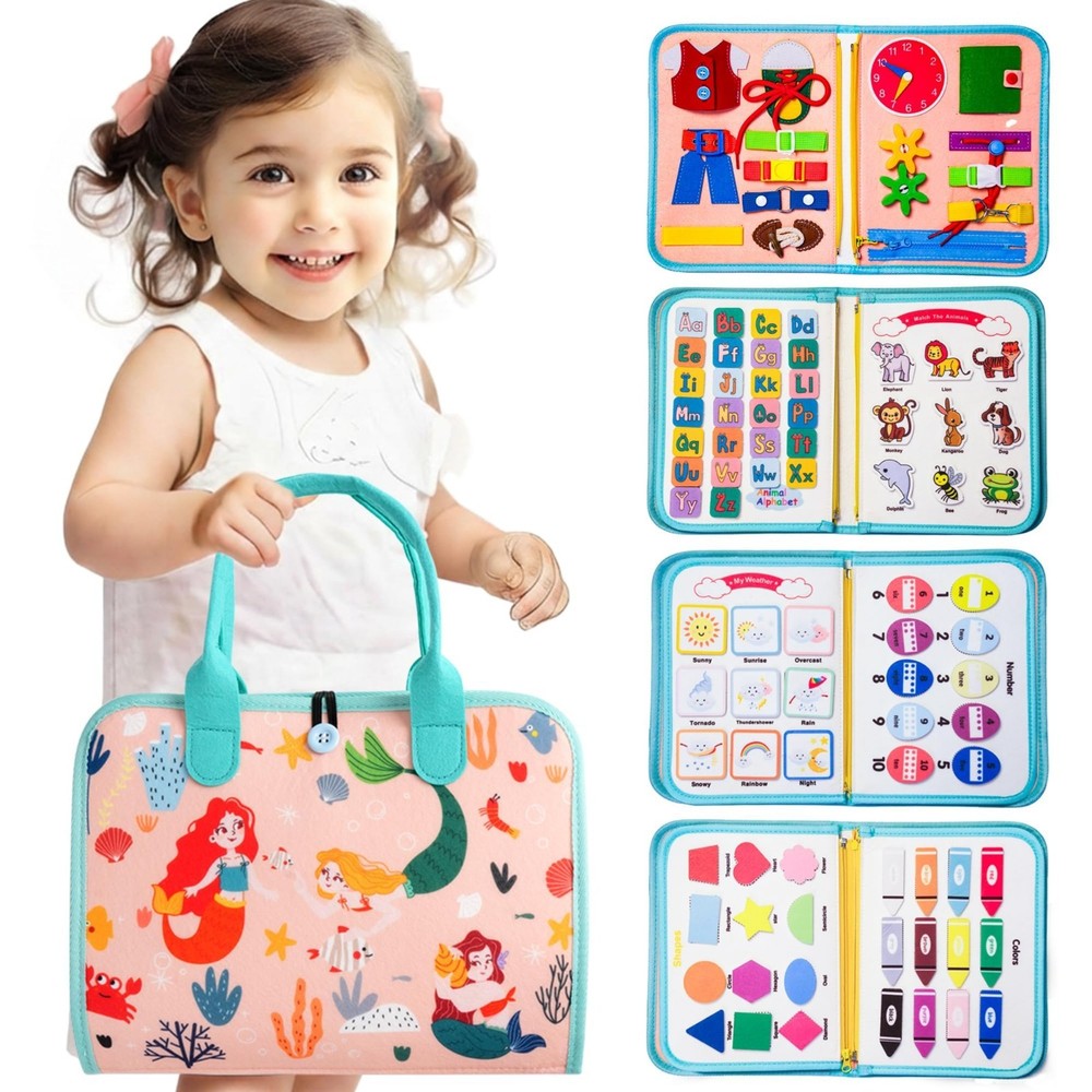 Montessori Busy Board for Toddlers 1-3 Years – Educational Sensory Travel Toy, F