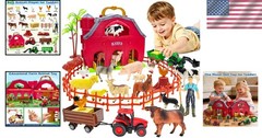 Montessori Learning Farm Animal Playset – Big Red Barn with 14 Figures & Tractor