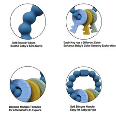Baby Keys Teether Toys,Silicone Teething Toys for 3+ Months,Teething Blue-