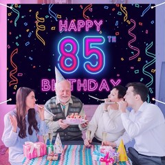 85th Neon Birthday Banner Backdrop, 85 Years Birthday Party Banner Let Glow P…