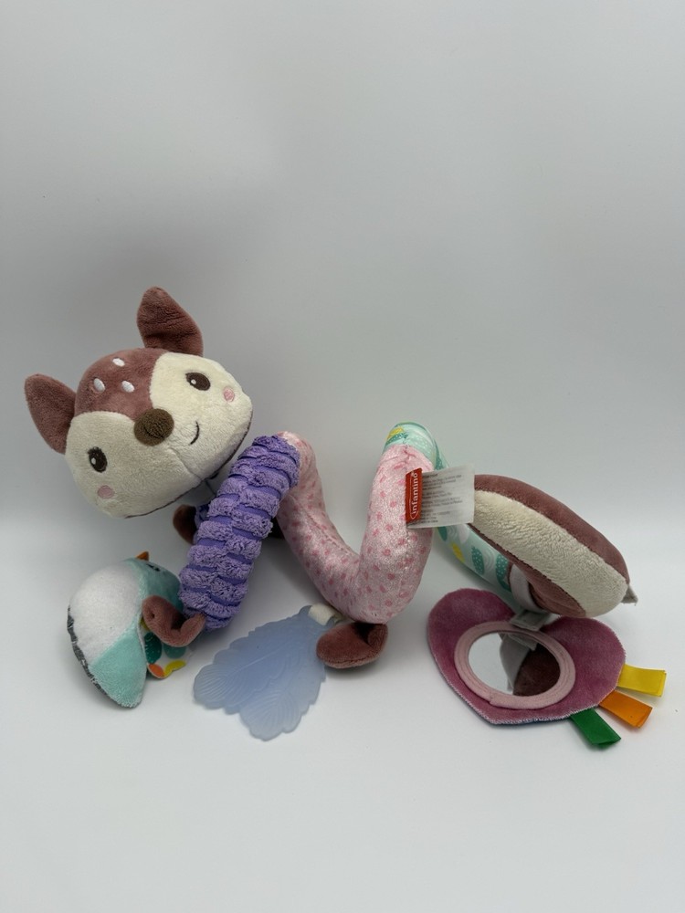 Infantino Plush Fox Spiral Carseat Stroller Toy Rattle Teether Sensory Activity