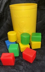 Vintage 1977 Fisher Price Baby’s First Blocks Shape Sorter Bucket With 9 Shapes