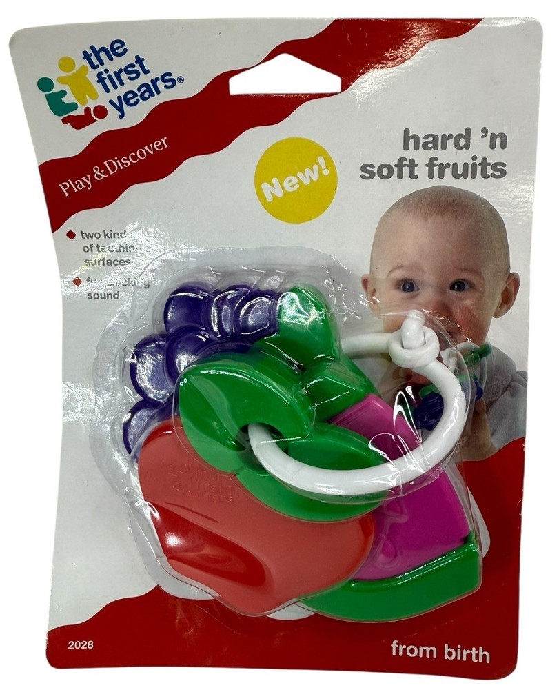 NOS Vintage 1990s The First Years Hard N Soft Fruits Teething Toy Teether NEW