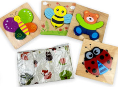 Skyfield Wooden Puzzles Gift 2 SETS 4 pc Animal Bear Ladybug Bee Butterfly 12 M+
