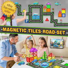 Magnetic Tiles City Road Set Kids Toys for 3 Year Old Boys Girls Magnetic Buildi