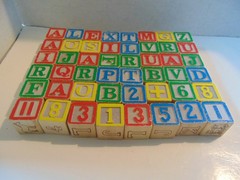 48- Colorful Wooden Childrens Letter Blocks.