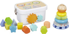 Wooden Shape Sorter and Rainbow Stacker Classic Baby Toy Set Sorting Play