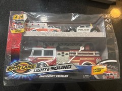 NEW! NIB RARE! 3 Pack Fast lane Emergency Vehicles FIRETRUCK POLICE AMBULANCE