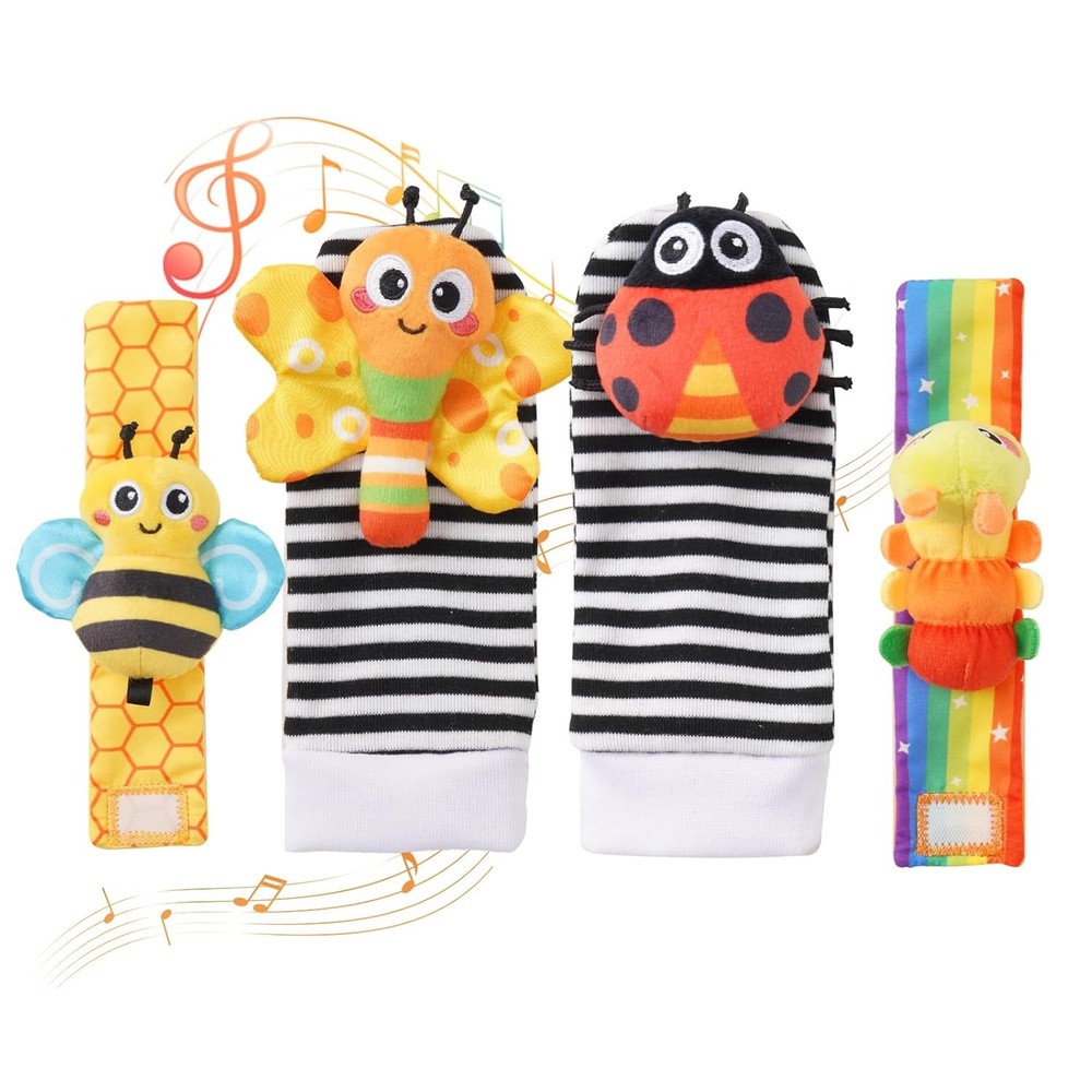 Baby rattles 0-6 Months, Cute Soft Newborn Wrist Rattle Foot Finder Socks Set,