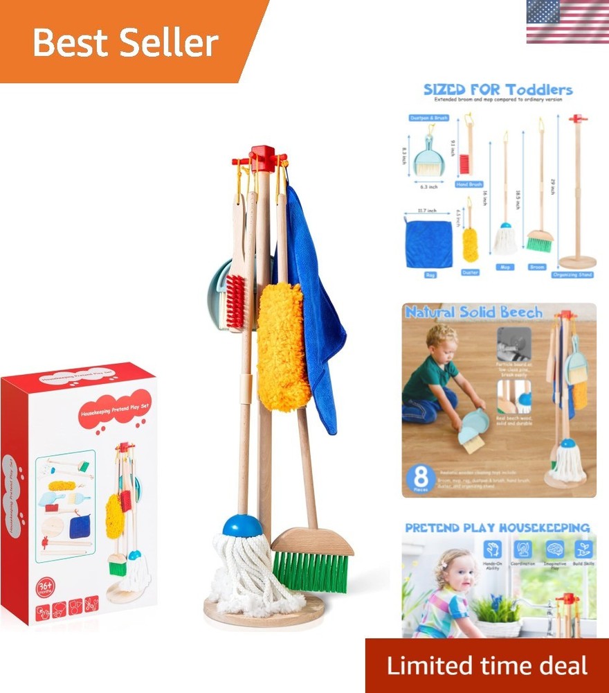 Wooden Kids Cleaning Set for Toddlers,8 Pieces Montessori Cleaning Toys with …