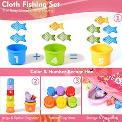 Montessori Toys for 1 Year Old – 20PCS Cloth Toddler Pink Fishing Game with S…