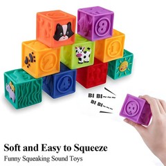 Baby Blocks, 9PCS Soft Squeeze Building Blocks Stacking Toys for 6+ Months Ba…
