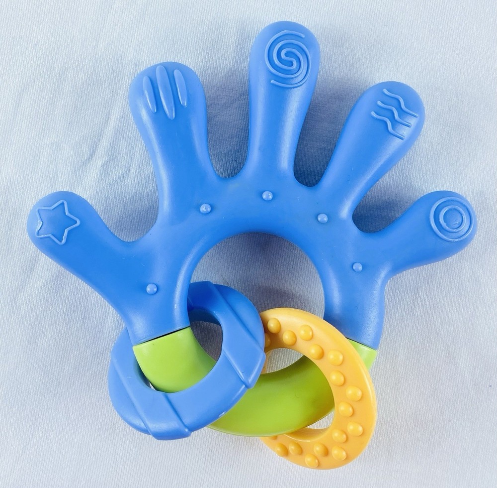 Infant Baby Toy Rattles Nuby Teether Rattle Blue Hand Shape
