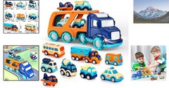 Colorful Cars Toy Set – 9 Vehicles with a Transport Truck for Toddlers Ages 2-5