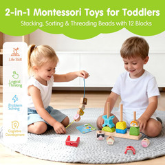 hahaland Montessori Wooden Brain Building Block for Toddler 1-3 Stacking Toy Day