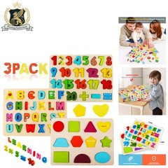 Montessori-Style Wooden Alphabet, Number, and Shape Puzzles for Early Education