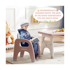 DOREROOM Kids Table and Chair Set, Plastic Children Activity Table with 2 Cha…