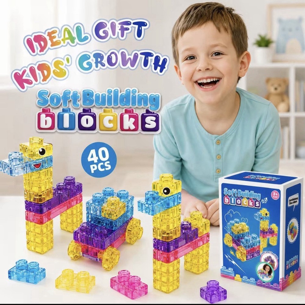 40 PCS Sensory Soft Building Blocks for Toddlers, Kids Montessori Squishy Stacki