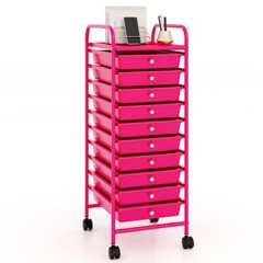 10 Drawer Rolling Storage Cart Organizer with 4 Universal Casters-Pink – Color: