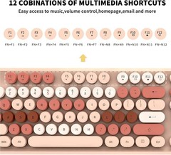 Beige Wireless Keyboard and Mouse Combo, Cute Aesthetic Typewriter Keyboard w…