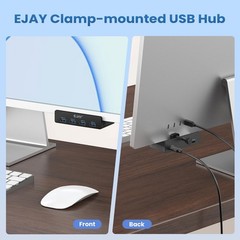 EJAY 4-Port USB 3.0 Hub with Clamp, Aluminum Desk/Monitor Mount Hub for PC, M…