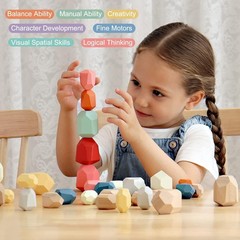 Creative Play with 36 PCS Wooden Stacking Blocks – Ideal for Kids 3-6