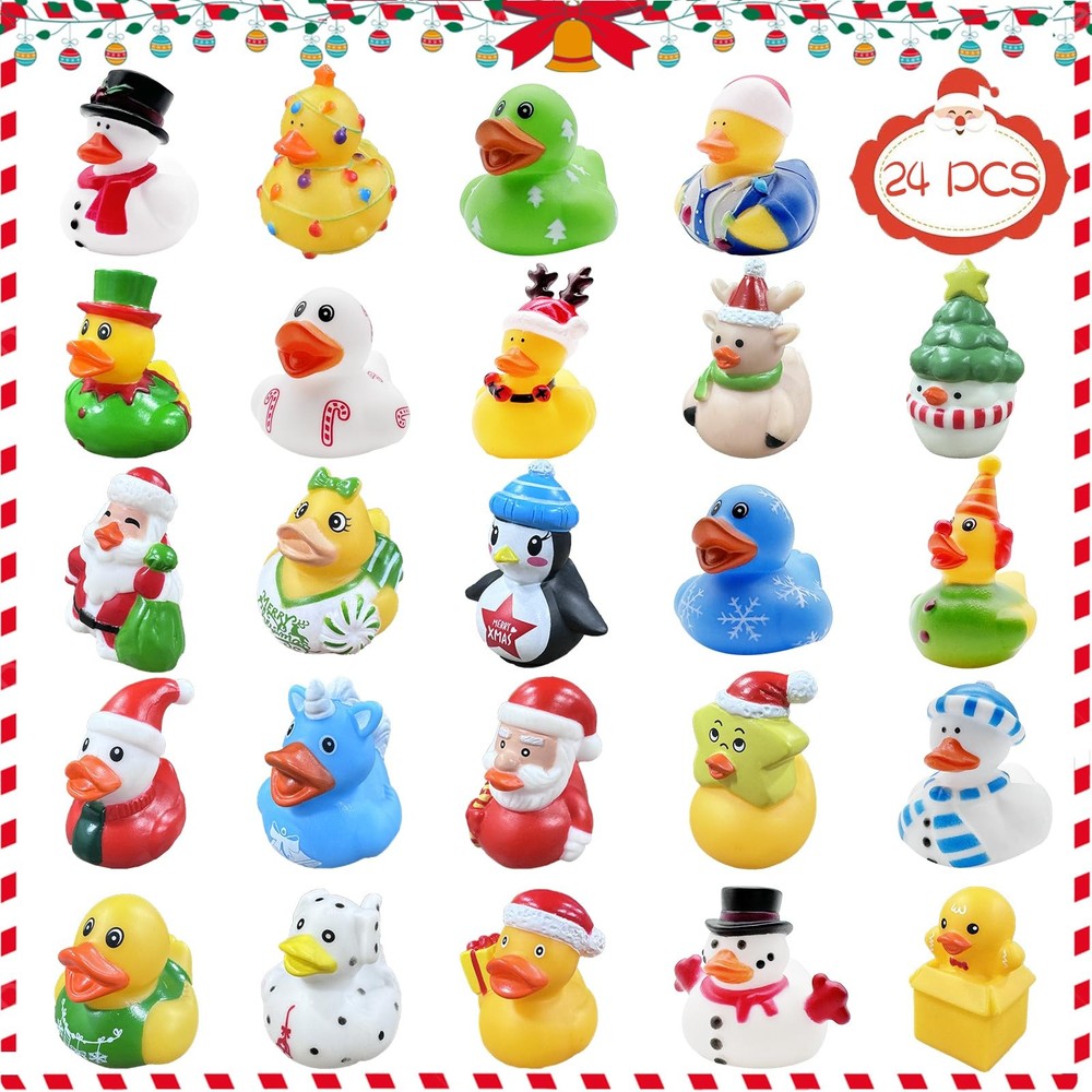 24 PCS Christmas Rubber Ducks,Baby Bath Toys Assorted Small, Multicolor