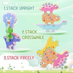 Wooden Dinosaur Stacking Blocks 10 Piece Sorting Toy for Toddlers Preschool