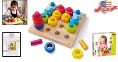 33-Piece German Beech Wood Stacking Rings – Multi-Color Sorting Toy for Toddlers