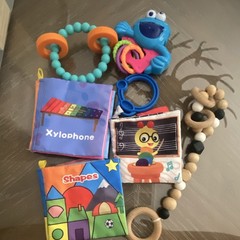 6 Baby Soft Cloth Books & Teether Toys Lot w/ Rattles, Music Theme, Multicolor