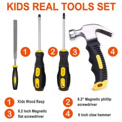 Kids Real 20Pcs Construction Tool Set with Blue Toolbox and Protective Clothi…