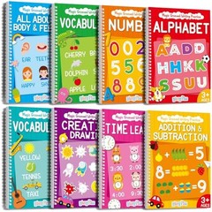 8pc Magic Grooved Handwriting Practice Books Reusable Kids Tracing Workbook Set