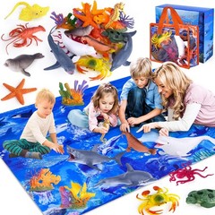 Kids Ocean Animals Toys with Large Play Mat , 18 Pack Assorted Realistic Sea Ani