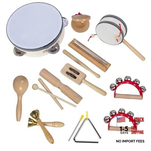Wooden Musical Instruments Set for Toddlers 1-3, Natural Wood Small – Log Color