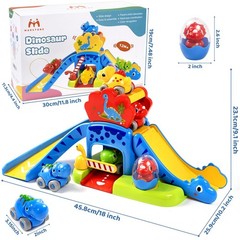 Toys 1 2 Year Old Boy Gifts: Dinosaur Slide with 4 Animal Cars Educational Ba…