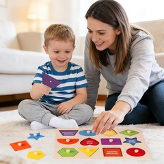 Montessori Wooden Peg Shape Puzzles for Toddlers, Sturdy Easy-Grip Educationa…