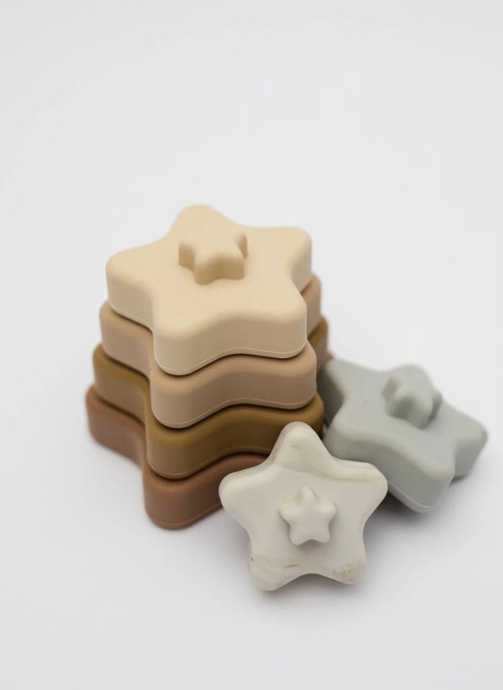 Silicone Star Stacking Toy- 5.5″ high 3.5″ wide – Brown Base