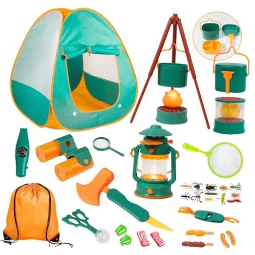 Kids Camping Set with Tent – Toddler Toys for Boys with Campfire, Green