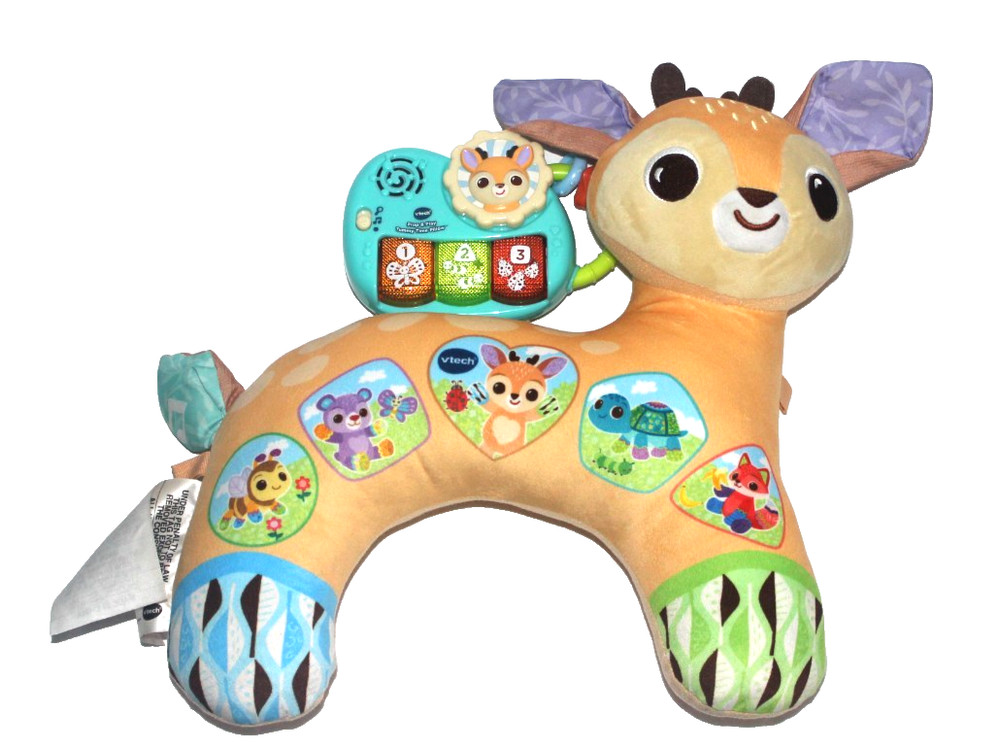 VTech Prop & Play Tummy Time Pillow Deer Plush Stuffed Animal Interactive Used