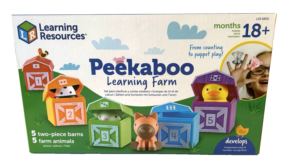 New-Learning Resources Peekaboo Farm Animals Counting Barns Finger Puppets Toys
