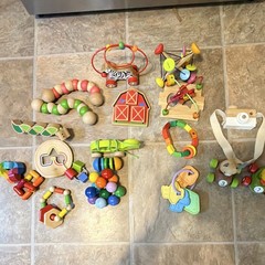 Wooden Baby/Toddler Developmental Toy Lot Bead Maze Animal Pull Shapes 12+